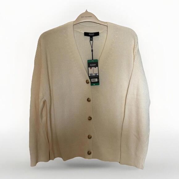 Hudson Jeans XL Cream 100%Cotton V-Neck Long Sleeve Button Up Cardigan S… - Picture 1 of 2